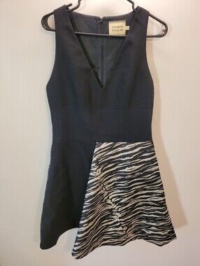 Fausto Puglisi Black A-line Mini Dress with Zebra Print Skirt - Size 46